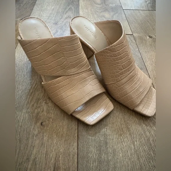 Vince Light Brown Croc-Embossed Mules NWOT